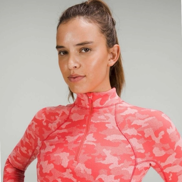 Lululemon Its Rulu Run Cropped Half Zip Heritage Camo Jacquard Raspberry Pink 0 - Picture 3 of 16